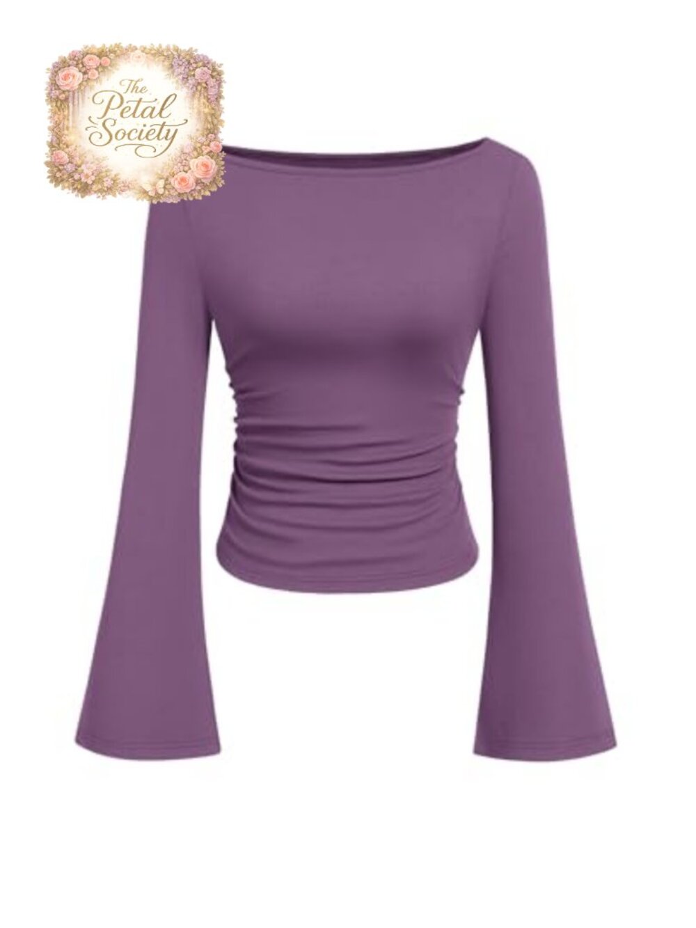 Ribbed Knit Bell Sleeve Boat Neck Crop Top